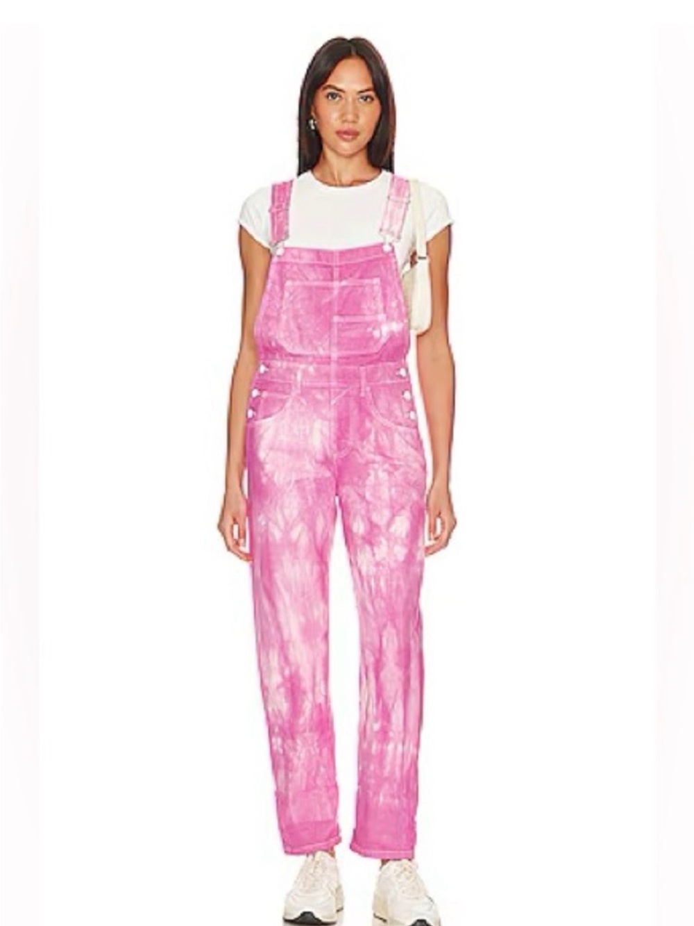 Free People Ziggy Overalls Pink Tie-Dye Women's Denim Overalls size XL